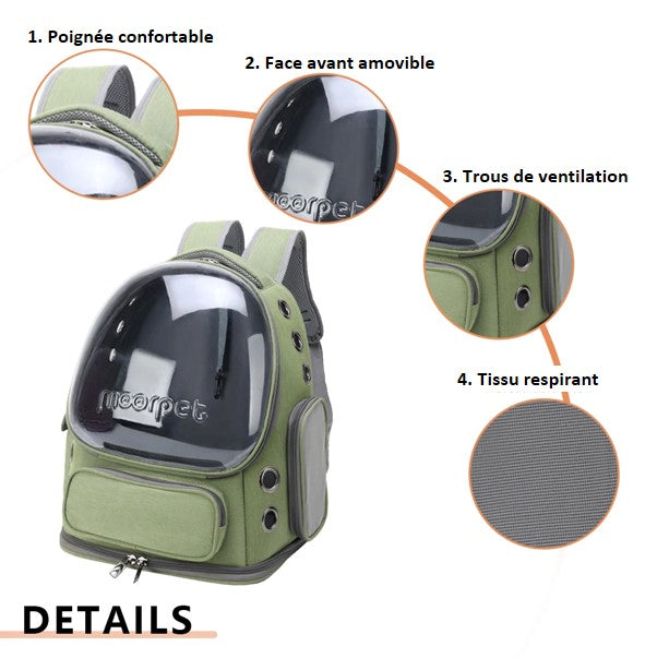 Sac à dos de transport respirant pour chien chat - approuvé compagnies aériennes, 5kgs, étanche, vision 360° , confortable OXFORD imperméable, fermeture-éclair panoramique détails CADEAU IDEAL !!!