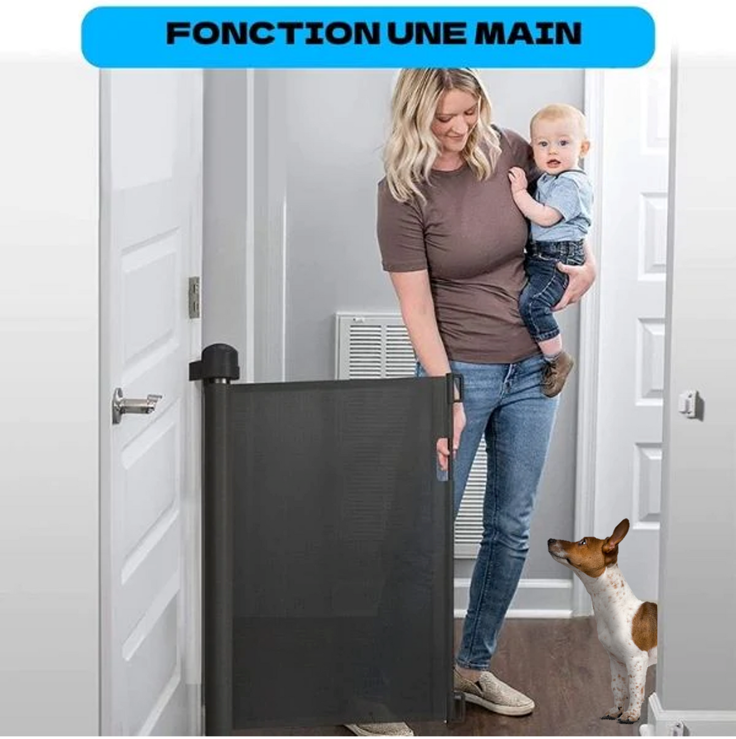 Barrière de sécurité pour chien et chat manœuvrable à une seule main . Convient pour toutes les portes INTERIEURE et EXTERIEURE. UNIVERSEL. Convient pour TOUTES LES RACES. Sécurité et tranquillité . pratique jusqu'à 1 mètre 40 de large ; installation facile et rapide ; hauteur de 86 cm ; poids 2.3 kg EXCELLENT PRODUIT Maman avec BEBE et chien