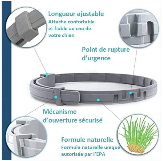 Collier ANTIPUCE, ANTILARVE de puces, ANTIPOUX, contre la GALE sarcoptique, et ANTITIQUE ; Facile à mettre en place , confortable pour votre chien ; EFFICACE 8 MOIS ; léger, souple et discret. Il est étanche et écologique. Vendu en LOT DE 2, pour chien de + ou - de 8 kg, et pour chat ! Pour une hygiène parfaite !! Formule naturelle
