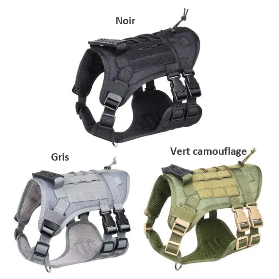 Harnais tactique pour chien moyens et grands réglable , matériaux PREMIUM, maille OXFORD, résistant , 2 boucles de dégagement rapide, adapté randonnée , trail , track, chasse, entrainement , running, chien d'assaut, équipé de Velcro, d'élastique , avec une poignée en caoutchouc renforcé . SECURITE PROTECTION , HARNESS DOG , MALINOIS, BERGER ALLEMAND TOUTES races; TOP CADEAU ; 3 couleurs ; 3 tailles ici détaillées