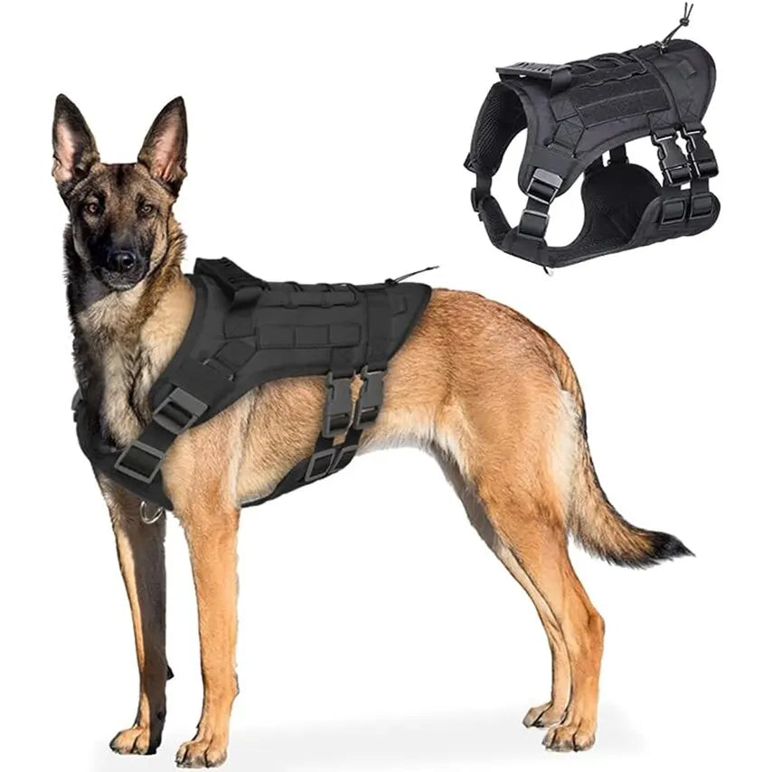 Harnais tactique pour chien moyens et grands réglable , matériaux PREMIUM, maille OXFORD, résistant , 2 boucles de dégagement rapide, adapté randonnée , trail , track, chasse, entrainement , running, chien d'assaut, équipé de Velcro, d'élastique , avec une poignée en caoutchouc renforcé . SECURITE PROTECTION , HARNESS DOG , MALINOIS, BERGER ALLEMAND TOUTES races; TOP CADEAU ; 3 couleurs ; 3 tailles