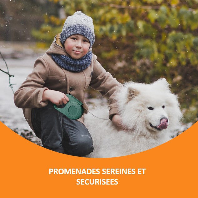 Laisse rétractable à enroulement automatique pour chien jusqu'à 50 kg ! Existe en vert et en noir solide élégante système de verrouillage longueur 5 mètres - 5M - un peu de technique avec un profil anti emmêlement , une maille en nylon renforcé , un mousqueton pivotant durable et antirouille , ergonomique et antidérapant idéal cadeau pour ce petit garçon qui ressemble à quelqu'un que je connais :))) Bisous "R"