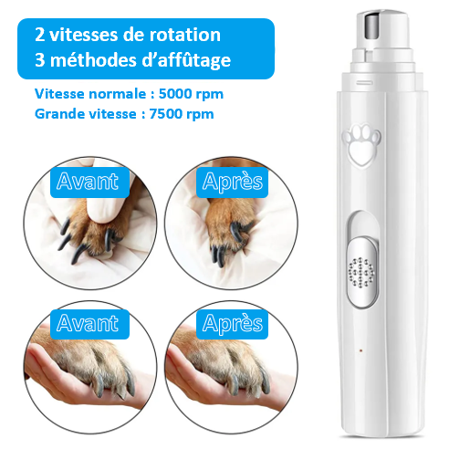 Ponceuse broyeuse pour ongles de chien , avec 2 vitesses de rotation Meule diamant performance et durable , 3 styles de taille , seulement 40dB, silencieux , confortable, chien et chat, intelligent, aussi pour les débutants, stockage facile, rechargeable, grande autonomie , pas de LUMIERE LED ; 2 vitesses de rotation affutage parfait !