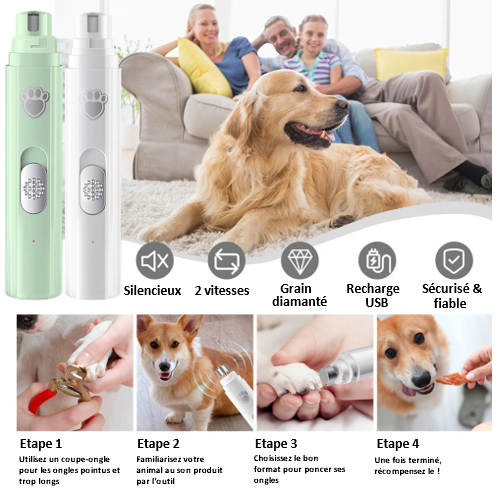 Ponceuse broyeuse pour ongles de chien , avec 2 vitesses de rotation Meule diamant performance et durable , 3 styles de taille , seulement 40dB, silencieux , confortable, chien et chat, intelligent, aussi pour les débutants, stockage facile, rechargeable, grande autonomie , pas de LUMIERE LED chien avec toute la famille