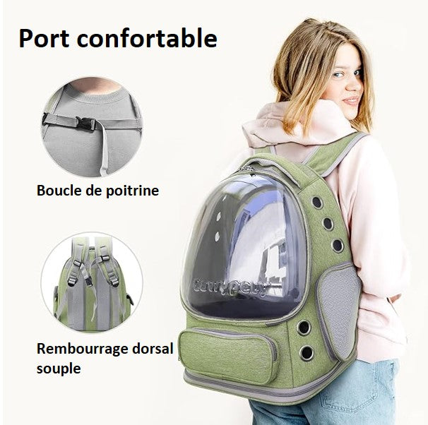 Sac à dos de transport respirant pour chien chat - approuvé compagnies aériennes, 5kgs, étanche, vision 360° , confortable OXFORD imperméable, fermeture-éclair panoramique fille ; IDEE CADEAU !!!