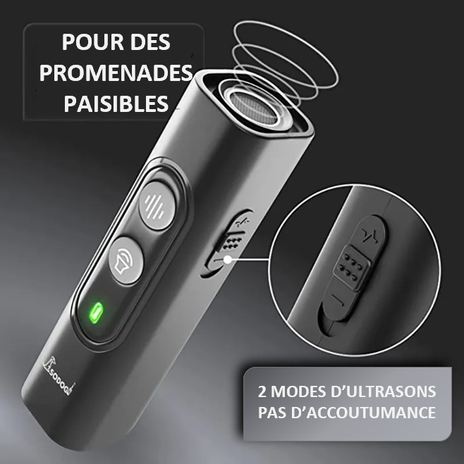 REPULSIF ULTRASONIQUE : Appareil à ULTRASONS haute puissance pour chien; plus adapté à l'INTERIEUR qu'à l'EXTERIEUR. Anti-aboiement, dispositif d'entraiment , anti-creusement, anti-chasse. Convient parfaitement aux séances de dressage. RECHARGEABLE en USB, grâce à un câble USB fourni avec l'appareil REPULSIF ULTRASONIQUE. Utilisation optimale : entre 1 et 5 mètres. NE CONVIENT PAS AUX ENFANTS ; TENIR HORS DE LEUR PORTEE. Fréquences : entre 20 Khz et 25 Khz ; CADEAU IDEAL !! Sans accoutumance