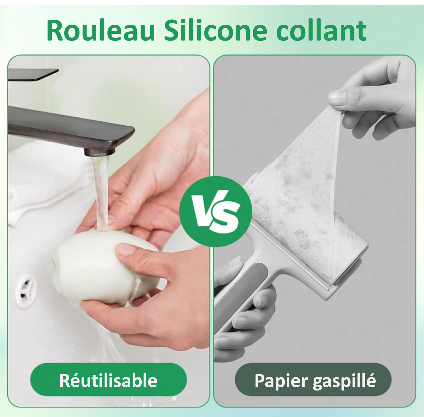 Fiohiros Rouleau Anti-Peluches réutilisable, Rouleau adhésif Lavable, Rouleau Anti-Peluches Portable, réutilisable, Rouleau adhésif réutilisable en Silicone réutilisable VS papier gaspillé