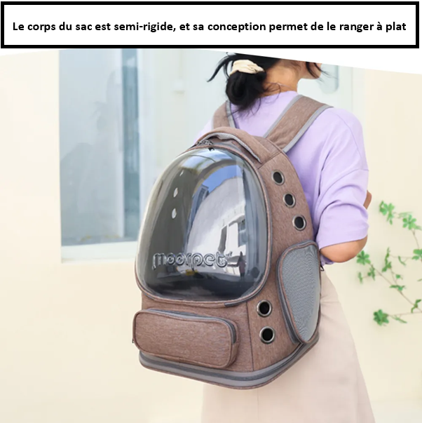 Sac à dos de transport respirant pour chien chat - approuvé compagnies aériennes, 5kgs, étanche, vision 360° , confortable OXFORD imperméable, fermeture-éclair panoramique dame trop sympa qui porte son sac de transport pour chien et chat IDEE CADEAU PARFAITE !!!