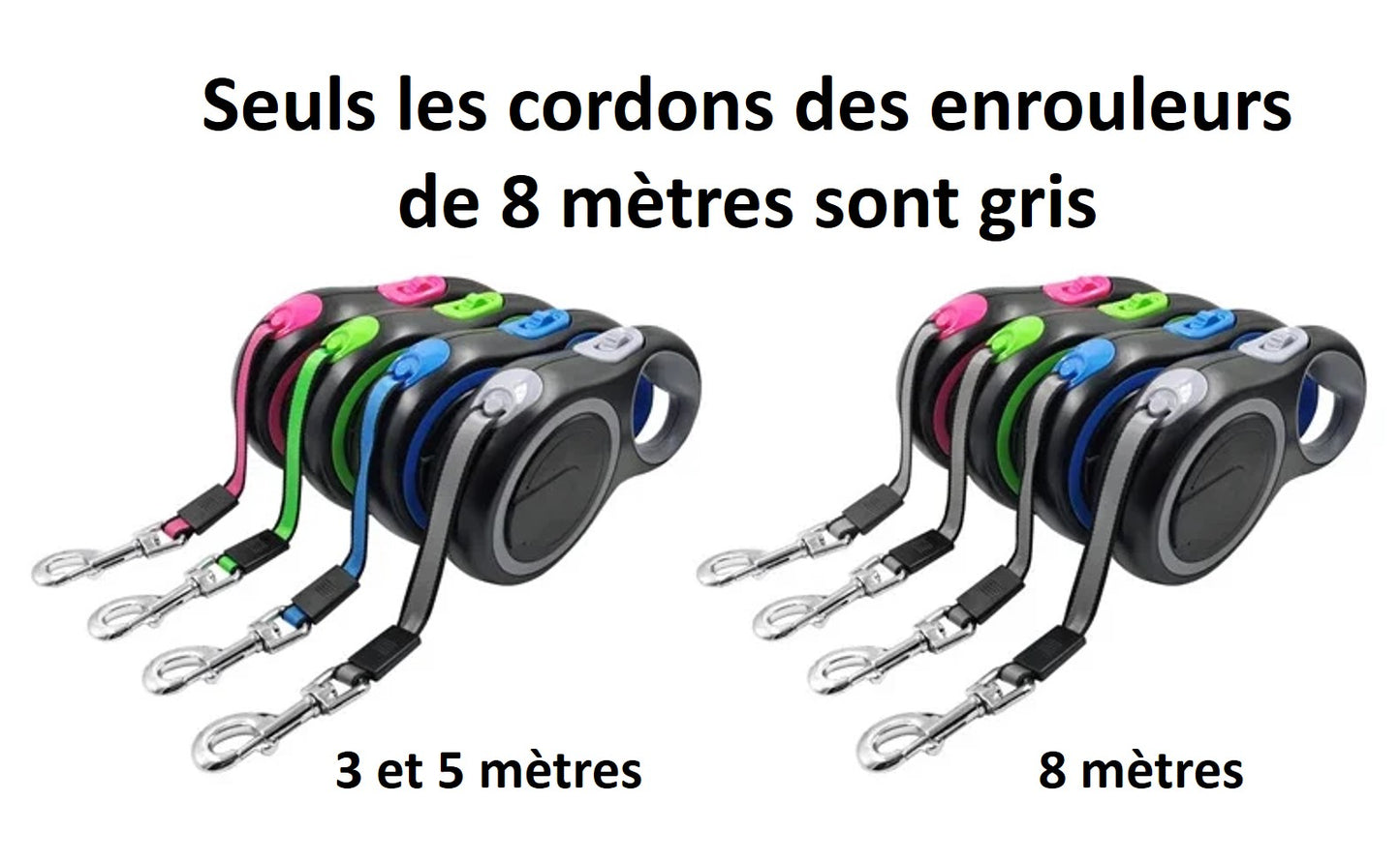 Laisse à enroulement automatique pour chien jusqu'à 50kg, longueur 3, 5 ou 8 mètres cadeau fiable et solide sécurité variantes