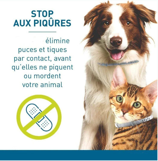 Collier ANTIPUCE, ANTILARVE de puces, ANTIPOUX, contre la GALE sarcoptique, et ANTITIQUE ; Facile à mettre en place , confortable pour votre chien ; EFFICACE 8 MOIS ; léger, souple et discret. Il est étanche et écologique. Vendu en LOT DE 2, pour chien de + ou - de 8 kg, et pour chat ! Pour une hygiène parfaite !! Plus de piqures !