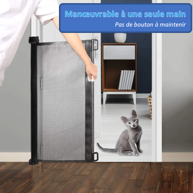 Barrière de sécurité pour chien et chat manœuvrable à une seule main . Convient pour toutes les portes INTERIEURE et EXTERIEURE. UNIVERSEL. Convient pour TOUTES LES RACES. Sécurité et tranquillité . pratique jusqu'à 1 mètre 40 de large ; installation facile et rapide ; hauteur de 86 cm ; poids 2.3 kg EXCELLENT PRODUIT