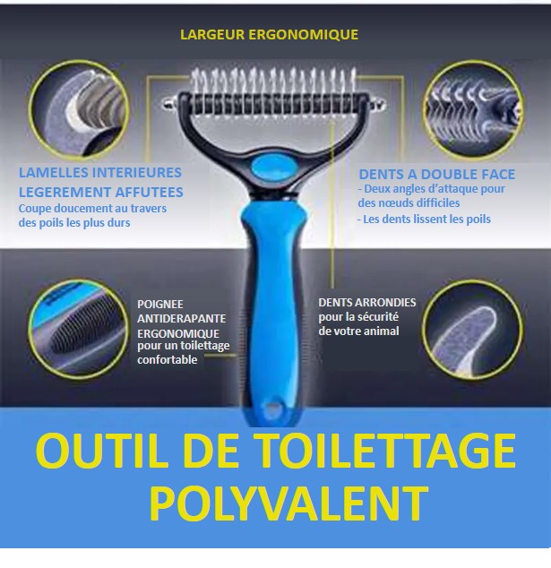 brosse râteau râteaux double face coupe-nœuds chien chat démêlant ergonomique chien chat  toilettage polyvalent cadeau