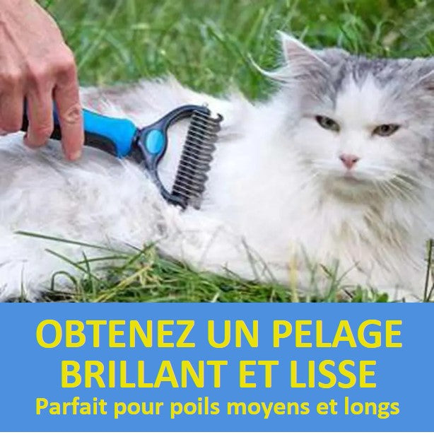 brosse râteau râteaux double face coupe-nœuds chien chat démêlant ergonomique chien chat  toilettage polyvalent cadeau pelage lisse brillant