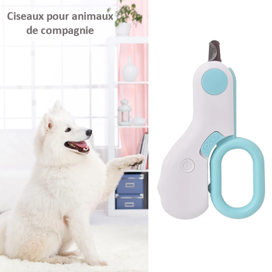 Ciseaux à ongles à LEB professionnel sécurisé compact lumineux léger et fonctionnel cadeau original débutant et professionnel résistant fiable pratique petit   joli chien blanc