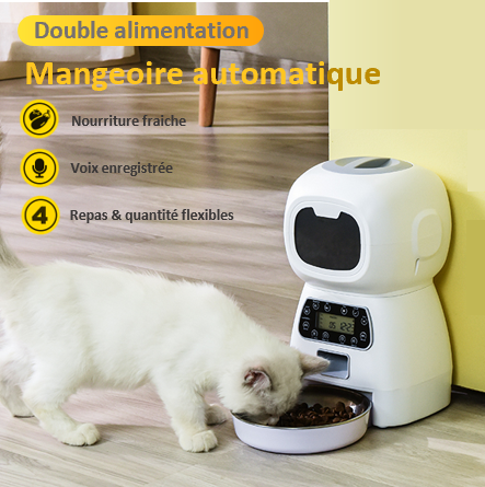 Mangeoire distributeur automatique d'aliments chien chat bol acier inoxydable minuterie pratique commande vocale