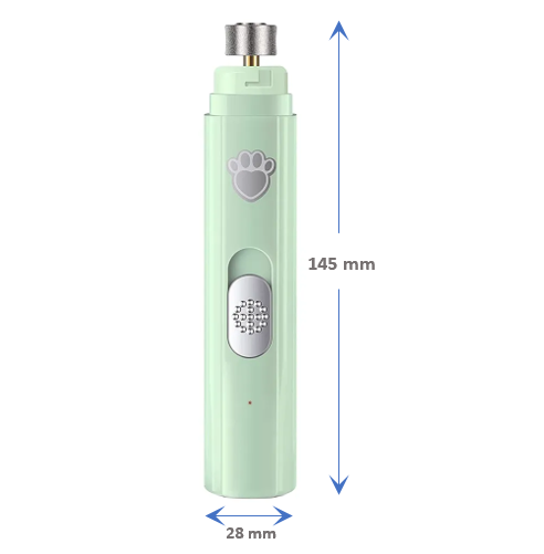 Ponceuse broyeuse pour ongles de chien , avec 2 vitesses de rotation Meule diamant performance et durable , 3 styles de taille , seulement 40dB, silencieux , confortable, chien et chat, intelligent, aussi pour les débutants, stockage facile, rechargeable, grande autonomie , pas de LUMIERE LED  Dimensions 145 mm pas 28 mm à la base