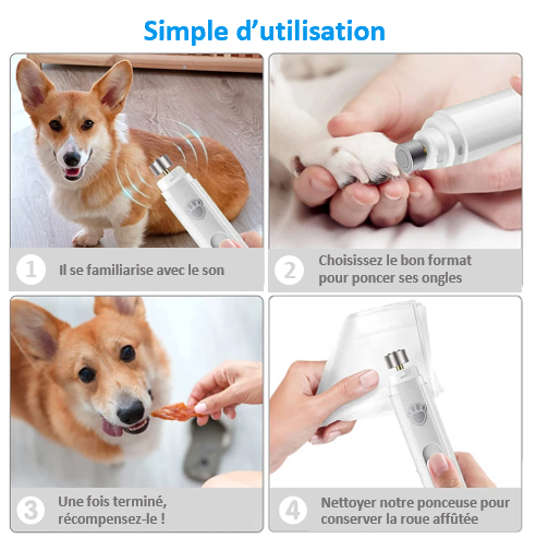 Ponceuse broyeuse pour ongles de chien , avec 2 vitesses de rotation Meule diamant performance et durable , 3 styles de taille , seulement 40dB, silencieux , confortable, chien et chat, intelligent, aussi pour les débutants, stockage facile, rechargeable, grande autonomie , pas de LUMIERE LED  simple d'utilisation , n'oubliez pas la récompense !