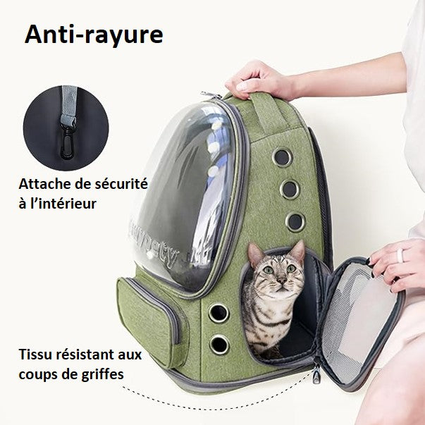 Sac à dos de transport respirant pour chien chat - approuvé compagnies aériennes, 5kgs, étanche, vision 360° , confortable  OXFORD imperméable, fermeture-éclair panoramique chat qui sort du sac de voyage pour aller en avion 