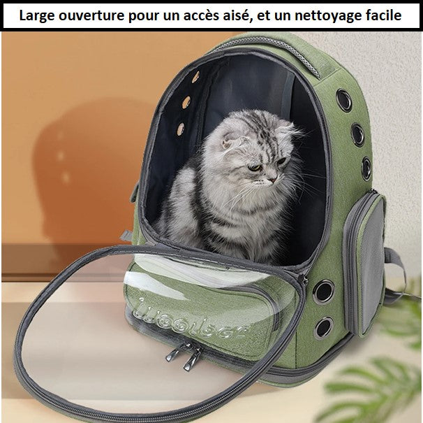 Sac à dos de transport respirant pour chien chat - approuvé compagnies aériennes, 5kgs, étanche, vision 360° , confortable  OXFORD imperméable, fermeture-éclair panoramique chat qui sort du sac de voyage pour aller en avion  ou rester à la maison parce qu'à la maison on est bien aussi ;)